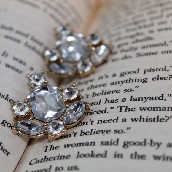 Midwest Doll Jewelry - Gold Rhinestone Cocktail Earrings PROM Wedding NEW